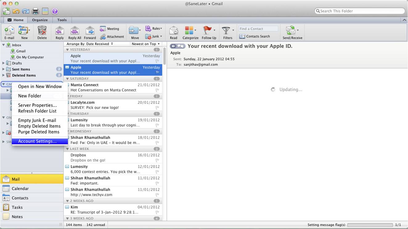 where does outlook 2011 for mac store emails